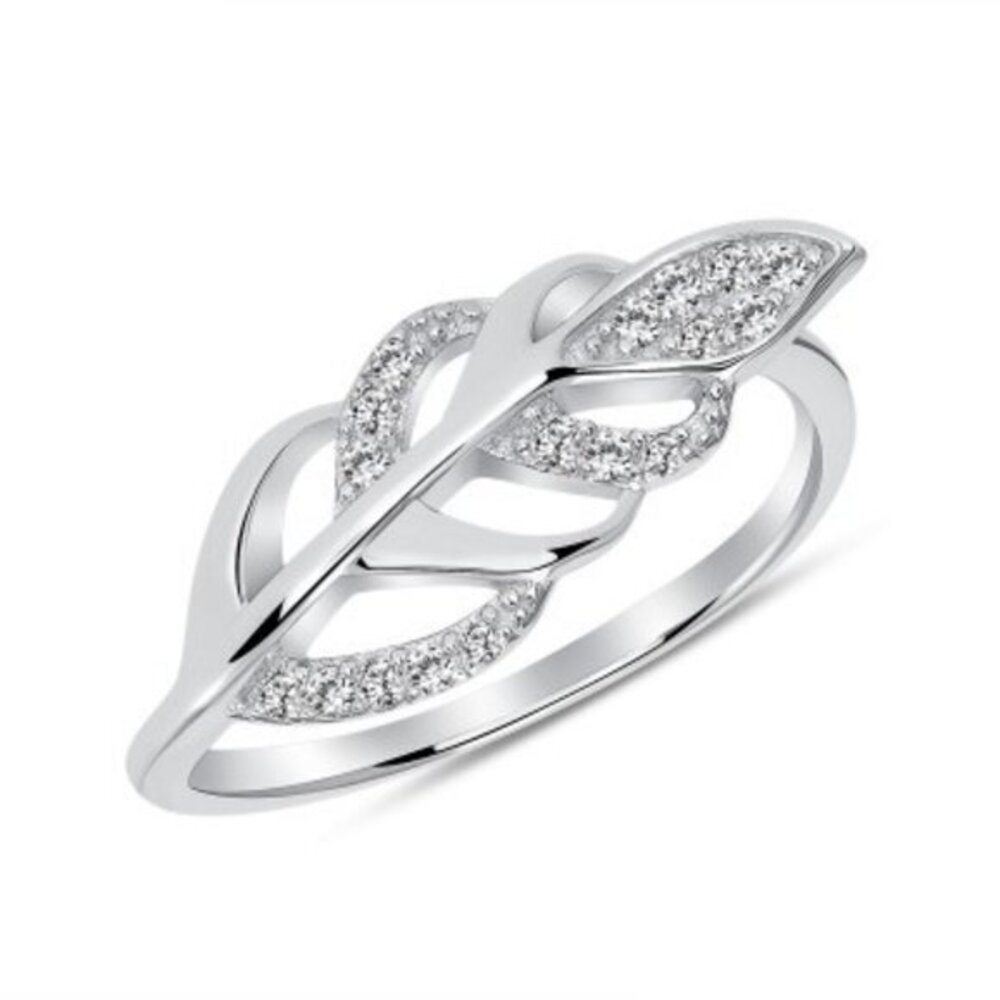 NEW 925 SILVER CZ FLOATING LEAF RING